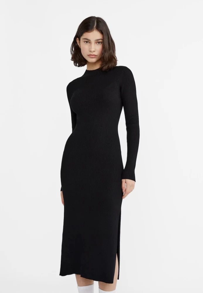 High neck knit midi dress