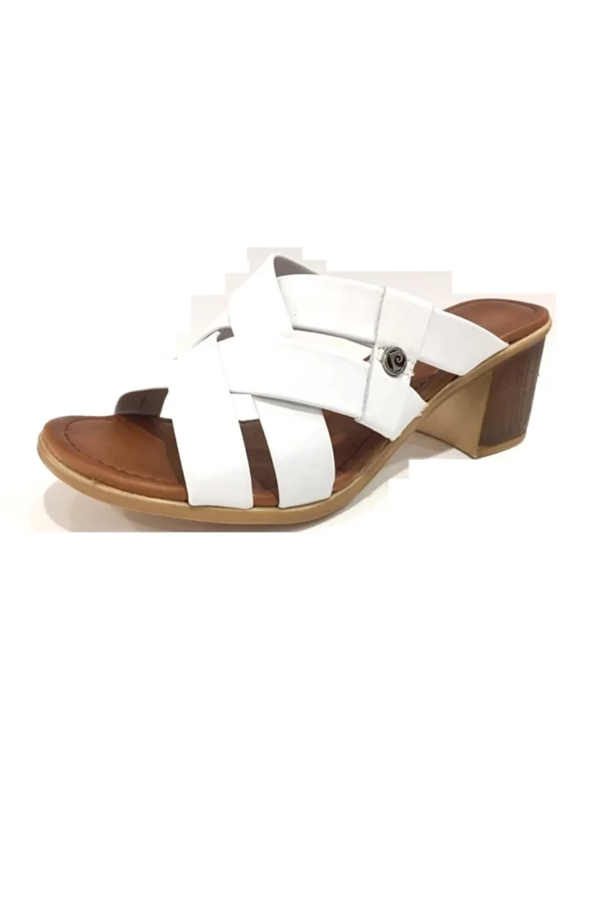 Pierre Cardin-Women's White Leather Heeled Slippers